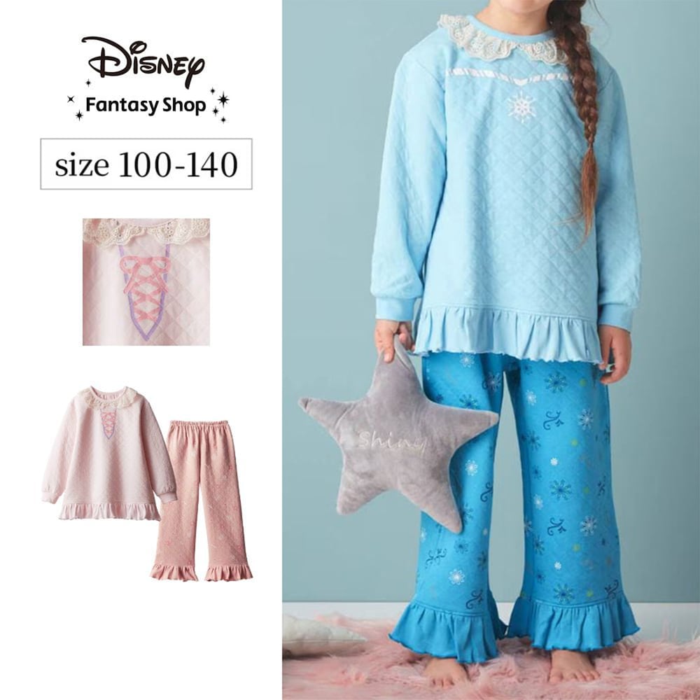 【ディズニー/Disney】ヒロイン気分のフリル付きニットキルトパジャマ (選べるキャラクター)