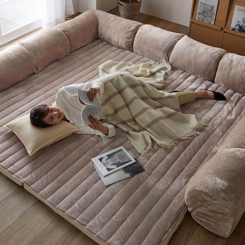 あったかなめらかなカバーが洗えるダブルコーナーローソファーセット 【幸せホルモンが出る肌触り】（グータラグ/Guutarug）