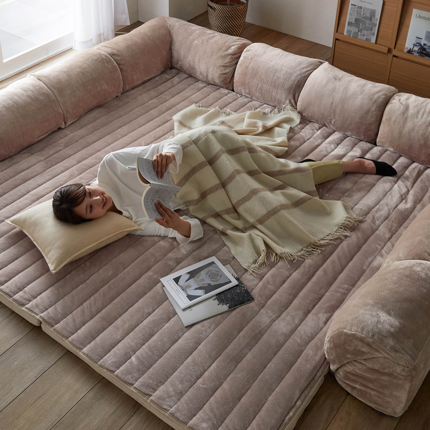 あったかなめらかなカバーが洗えるダブルコーナーローソファーセット 【幸せホルモンが出る肌触り】(グータラグ/Guutarug) あったかなめらかなカバーが洗えるダブルコーナーローソファーセット 【幸せホルモンが出る肌触り】(グータラグ/Guutarug)