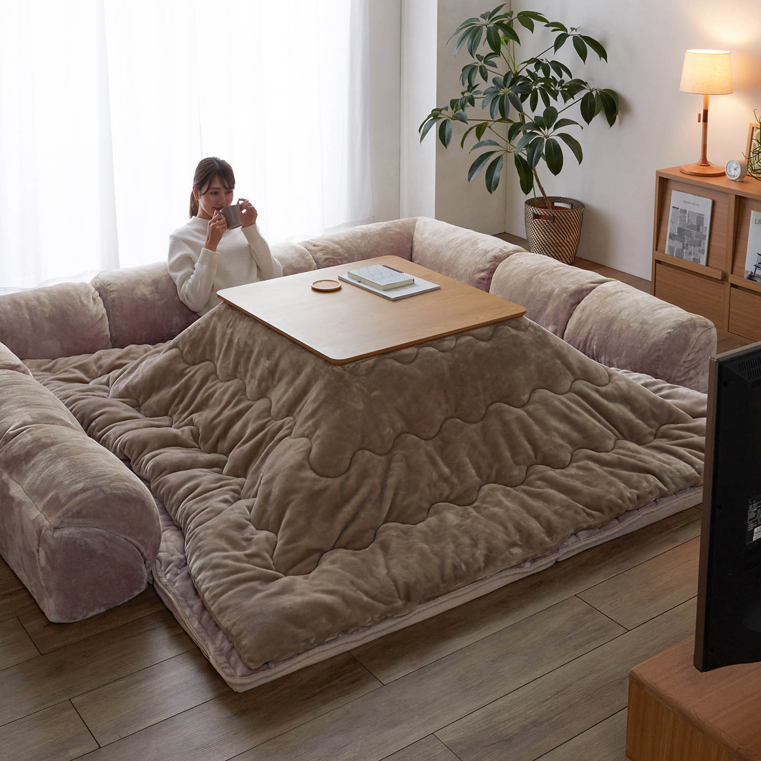 あったかなめらかなカバーが洗えるダブルコーナーローソファーセット 【幸せホルモンが出る肌触り】(グータラグ/Guutarug) あったかなめらかなカバーが洗えるダブルコーナーローソファーセット 【幸せホルモンが出る肌触り】(グータラグ/Guutarug)