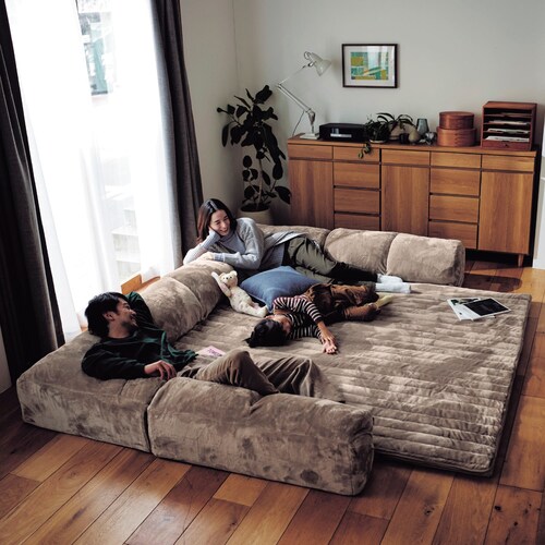 あったかなめらかなカバーが洗えるダブルコーナーローソファーセット 【幸せホルモンが出る肌触り】（グータラグ/Guutarug）