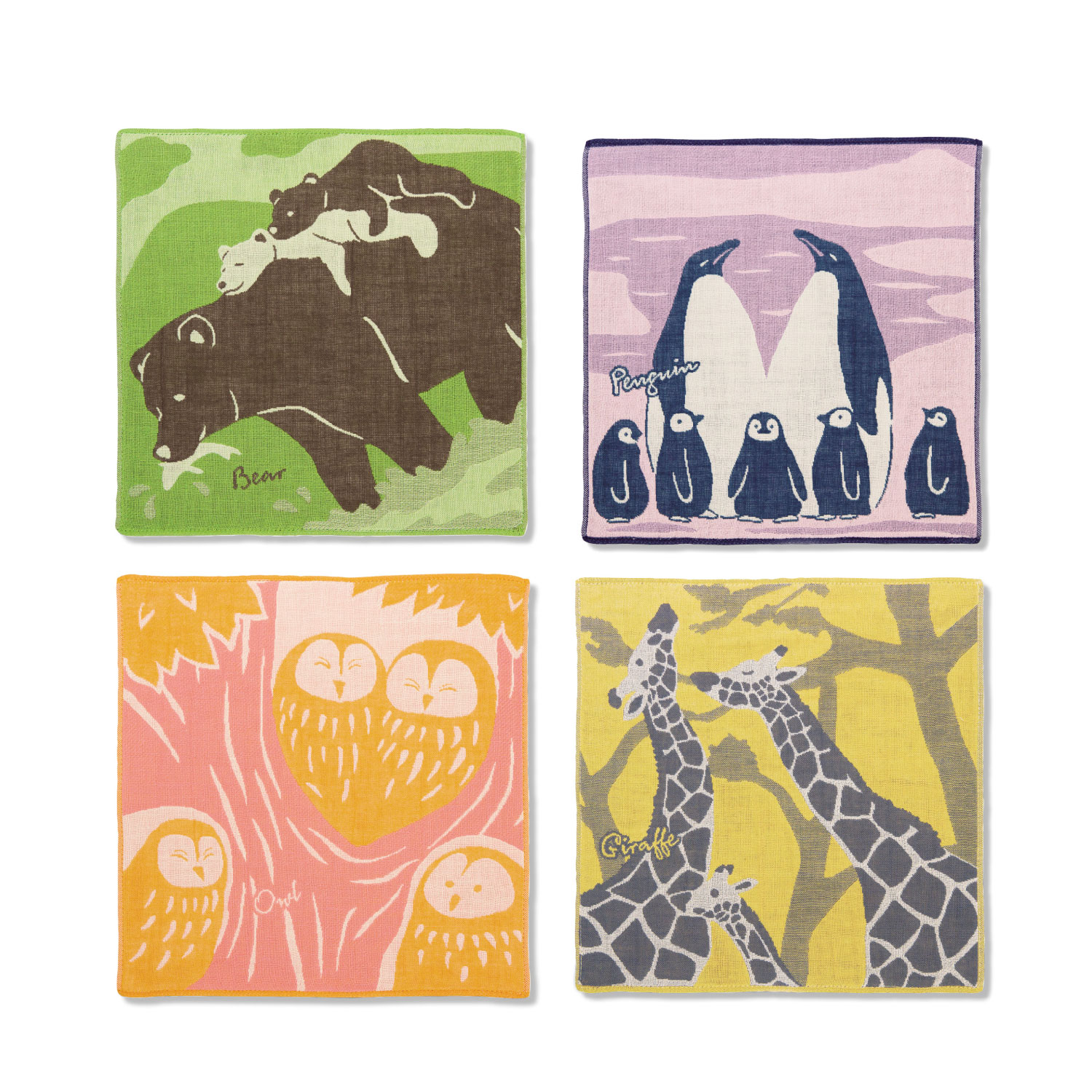 【ベルメゾン】今治産アニマル柄の3重ガーゼハンカチ 【ベルメゾン】今治産アニマル柄の3重ガーゼハンカチ