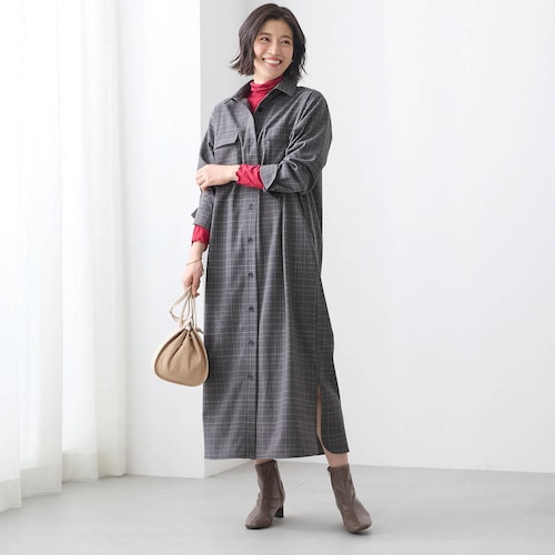 チェック柄シャツワンピース(丈が選べる)