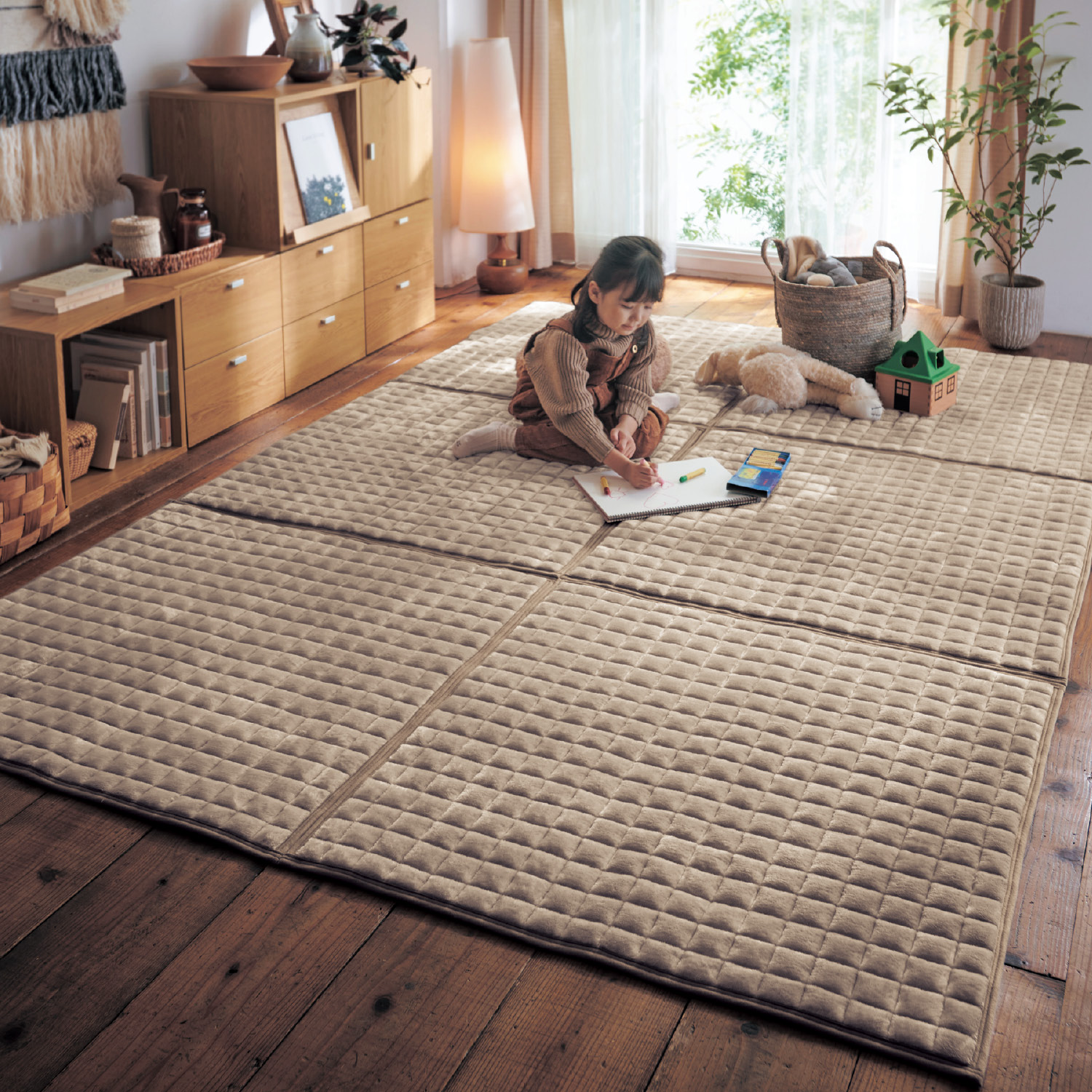 吸湿発熱プラス・あったかマイクロファイバーの洗える撥水ジョイントマット <約90×90cm> 吸湿発熱プラス・あったかマイクロファイバーの洗える撥水ジョイントマット <約90×90cm>