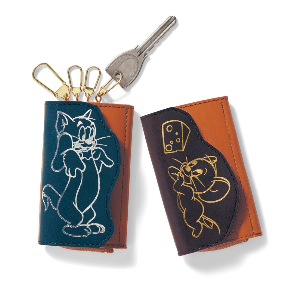【トムとジェリー/TOM and JERRY】栃木レザー製小銭入れ付きキーケース[日本製]「トムとジェリー」