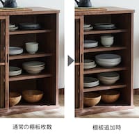 追加棚板を使えば収納力アップ　※追加棚板は別ページで販売中