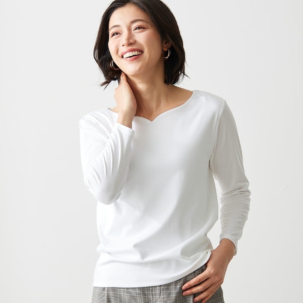 【スタイルノート/StyleNote】身頃二重9分袖ハートネックカットソー[日本製]