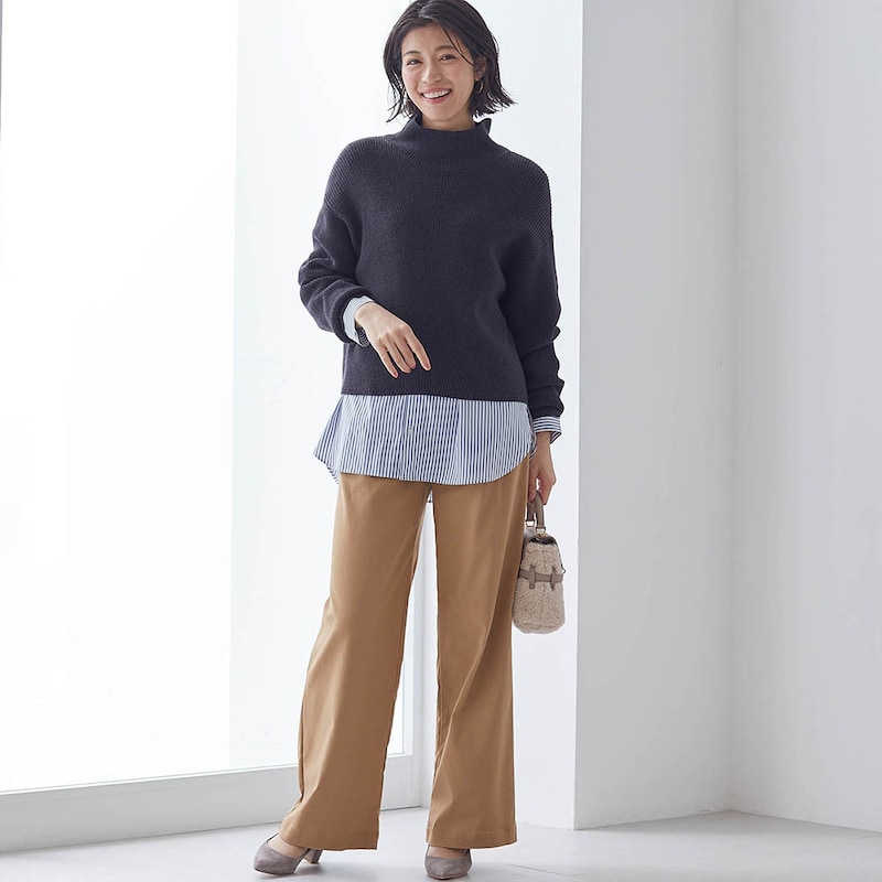モデル身長168cm／M・股下70cm　※写真は撮影用のため、股下+6cmになります。