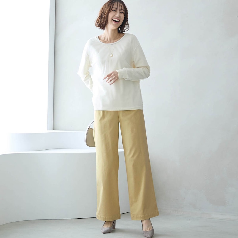 モデル身長169cm／M・股下70cm ※写真は撮影用のため股下+6cmになります。