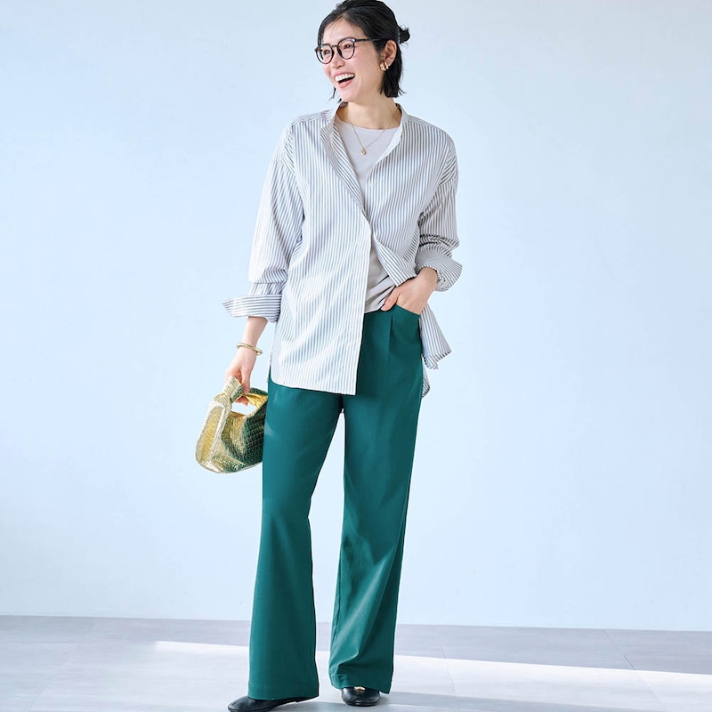 モデル身長168cm／M・股下70cm ※写真は撮影用のため股下+6cmになります。