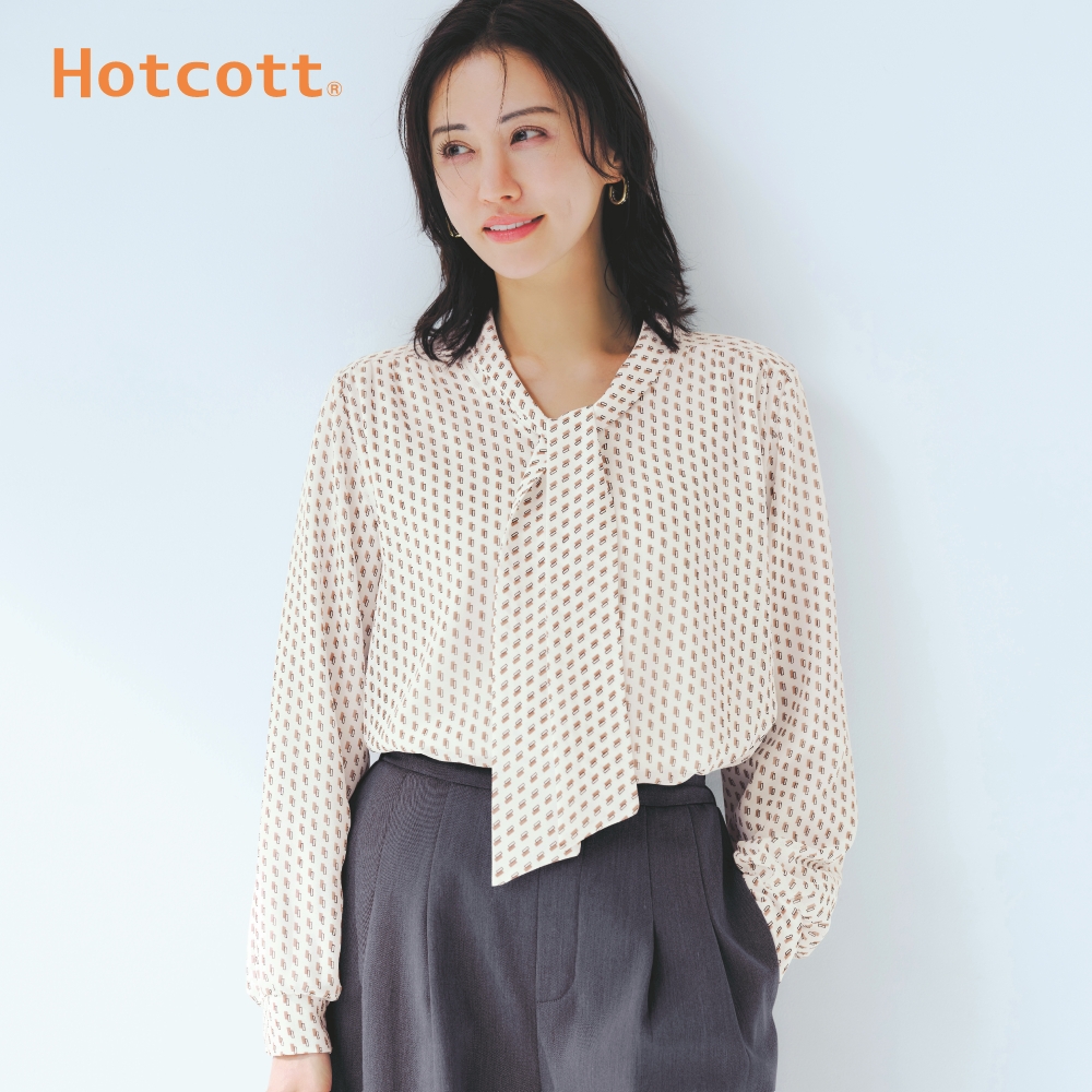【ホットコット/Hotcott】【新色追加】 あったか裏カットソー付きボウタイブラウス【吸湿発熱】 【ホットコット/Hotcott】【新色追加】 あったか裏カットソー付きボウタイブラウス【吸湿発熱】