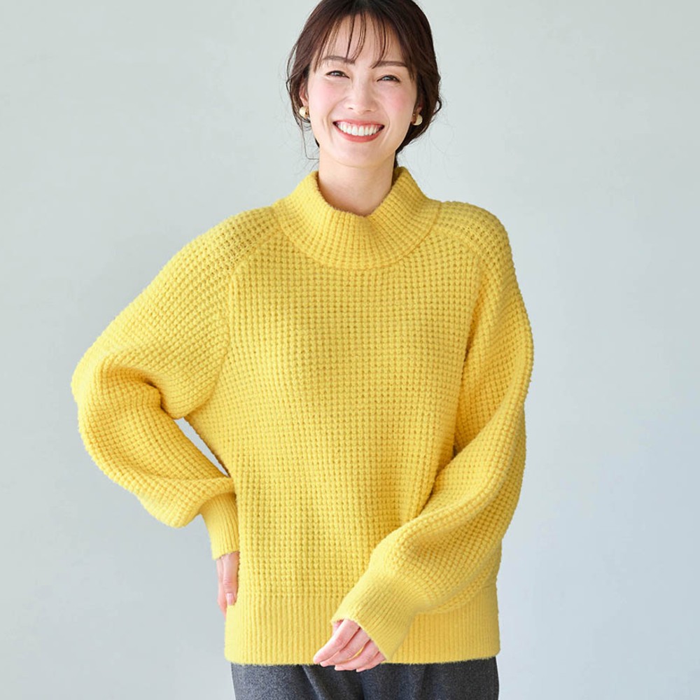 【エスエヌ バイ スタイルノート/SN by StyleNote】ハイネックワッフル編みニット【夜干して朝乾く】