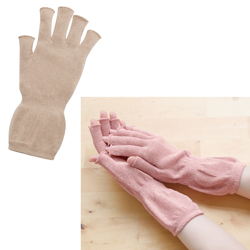 シルクわたでつむいだ指先ハンドウォーマー２色４枚組