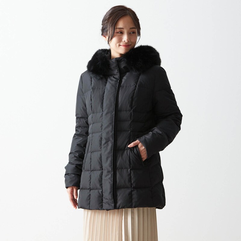 襟フェイクファー使いミドル丈ダウンコート(花笑むとき/hana emu toki  