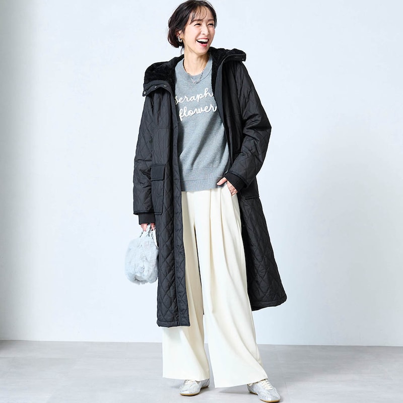 モデル身長169cm／M ※写真は撮影用のため着丈+7.5cmになります。