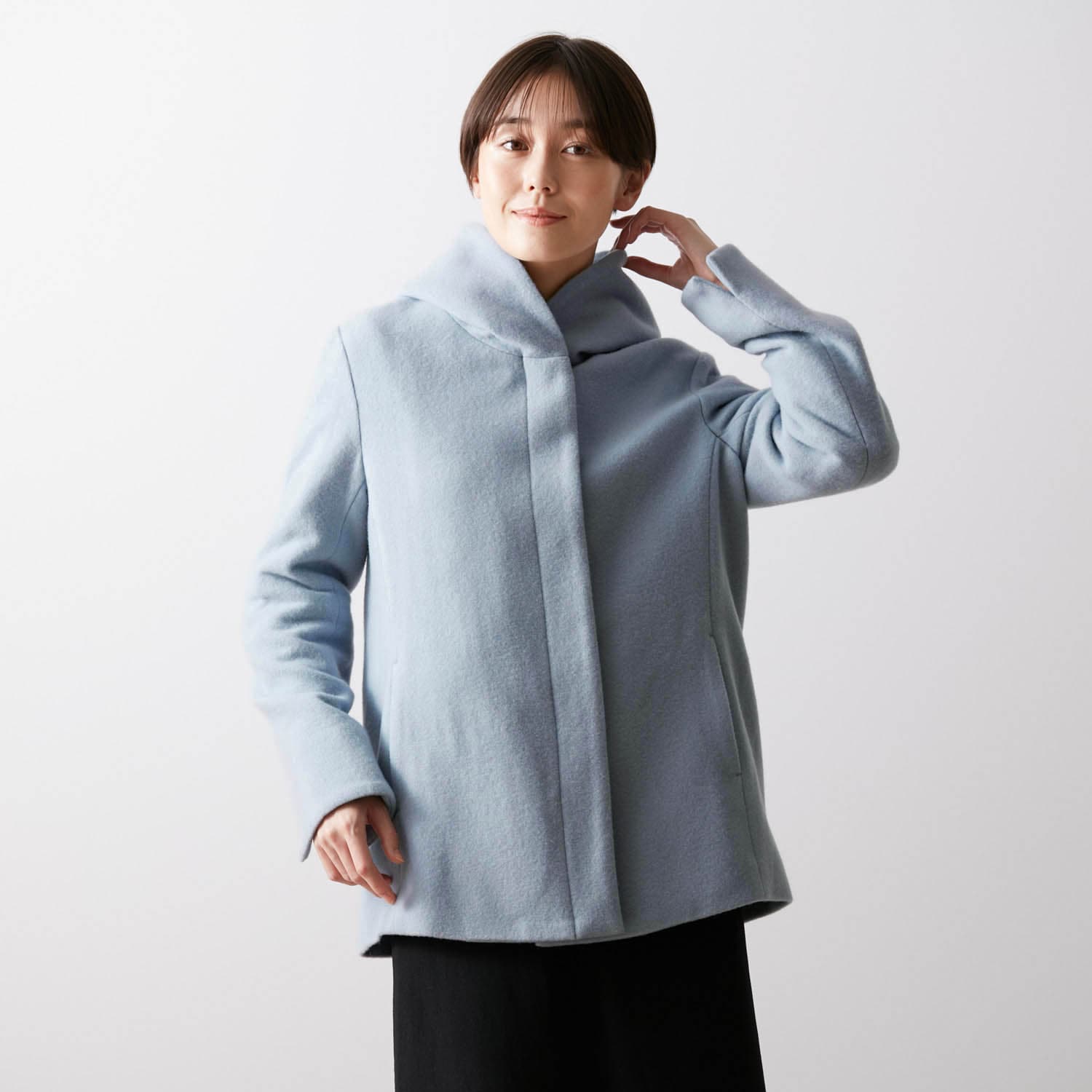 ベルメゾン丨StyleNote丨日本製ウール混素材フードショートコート 15号