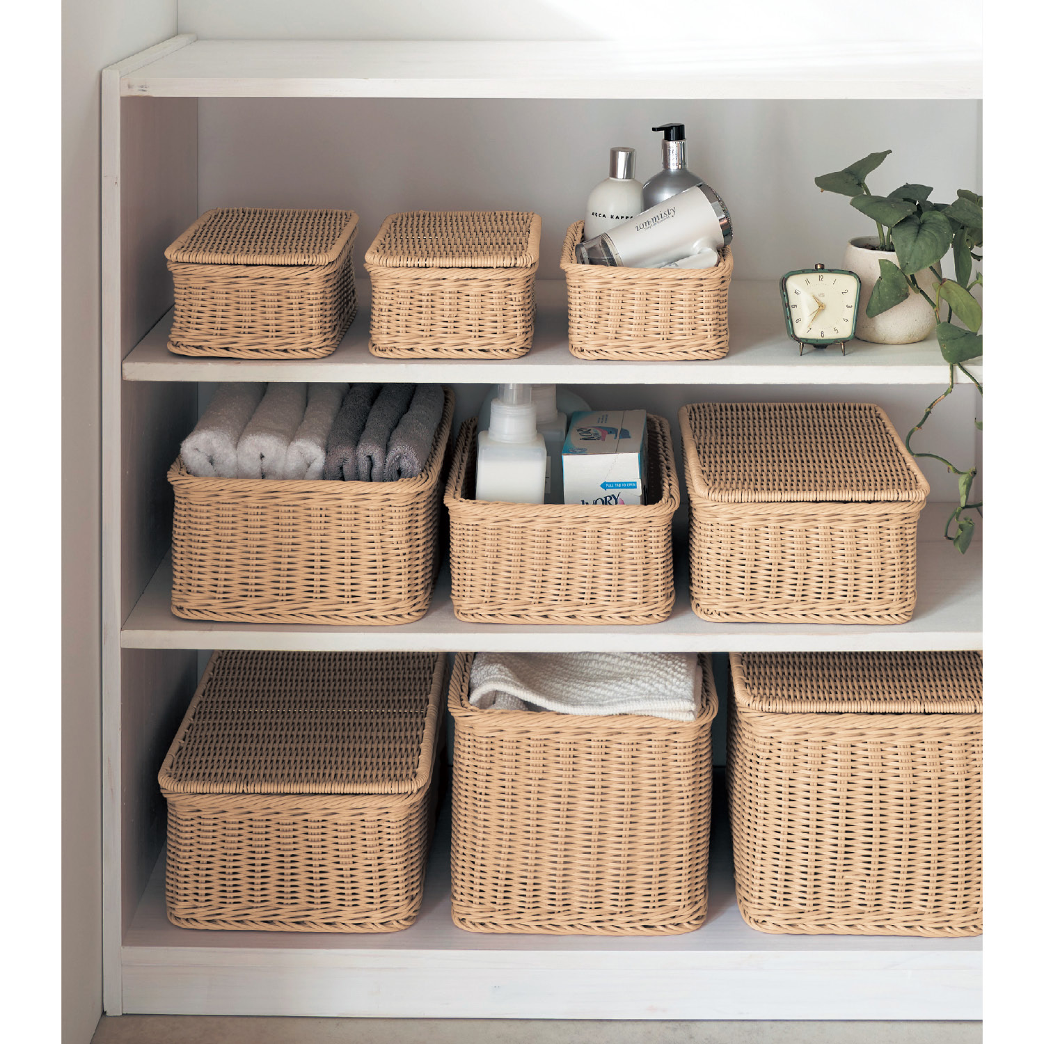 洗えるラタン調収納バスケット【ナチュラル】 【選べる6サイズ】