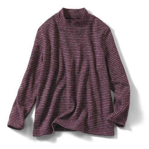 [機能素材であたたかい] エアロモア裏起毛ボーダープルオーバー（日本製）