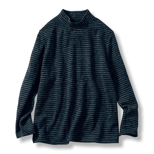 [機能素材であたたかい] エアロモア裏起毛ボーダープルオーバー（日本製）