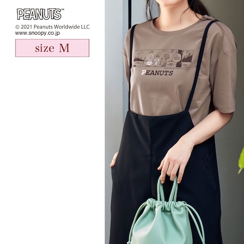 【特別価格】【1回のみお届け】[Mサイズ] スヌーピー 綿ドロップショルダーＴシャツ「コミック／グレージュ」
