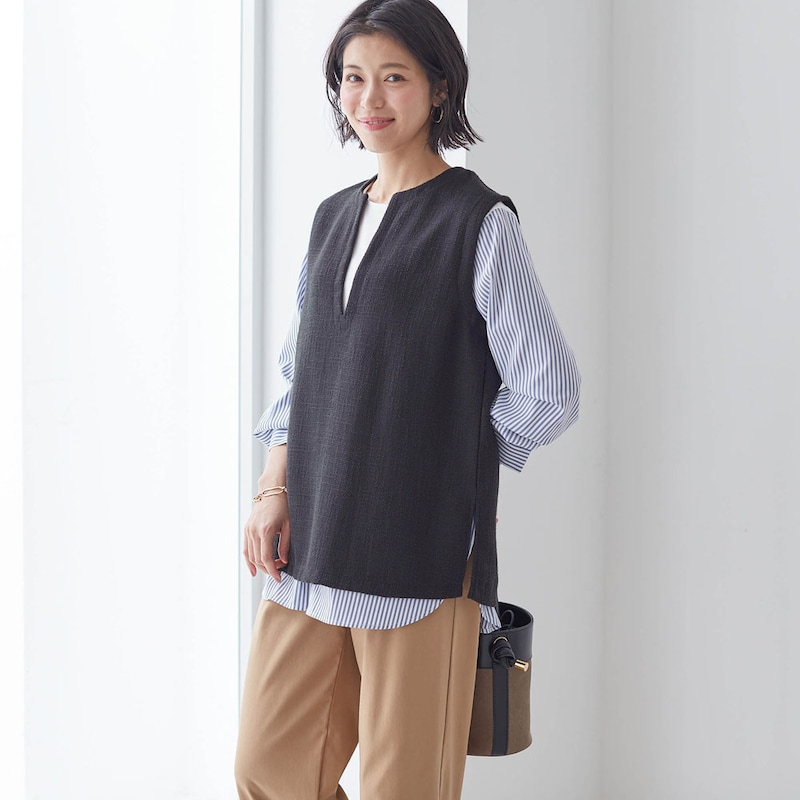 モデル身長168cm／M ベストのみ着用＜グレー系＞