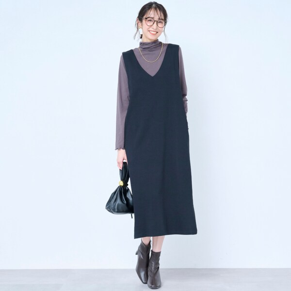 【ベルメゾン】綿混ポンチジャンスカワンピ(丈が選べる)