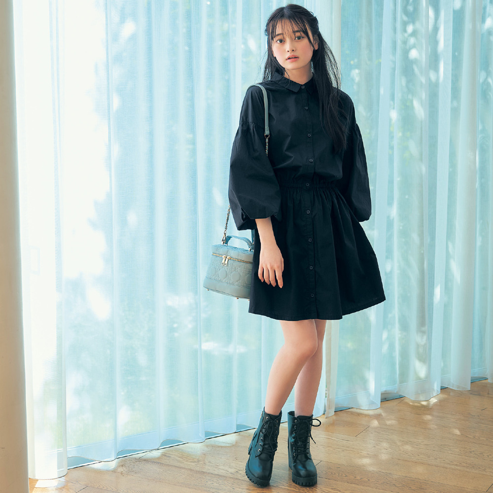 【パペル ラピス/Papel lapiz】バルーンスリーブボリュームギャザー綿素材ワンピース 【子供服】