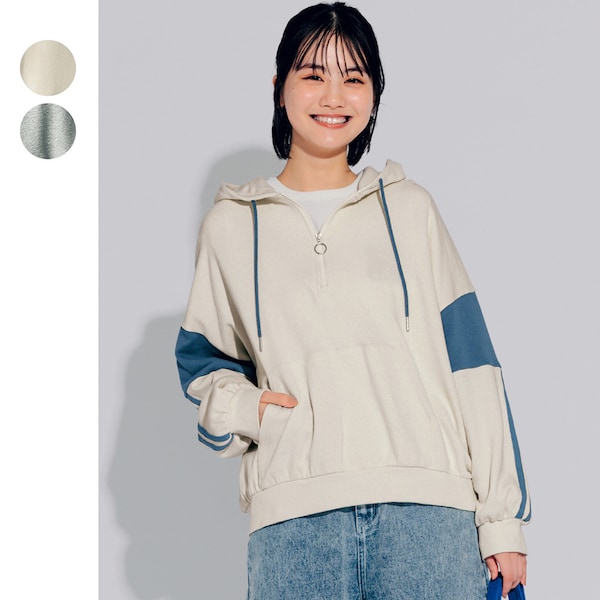 【STANDARD me】袖切替えハーフジップボリューム綿裏毛スウェットパーカ 【子供服】