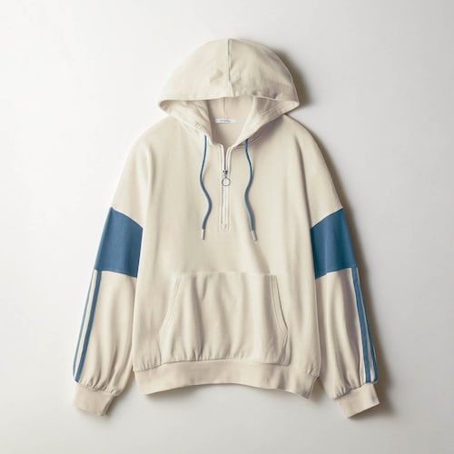 袖切替えハーフジップボリューム綿裏毛スウェットパーカ 【子供服】