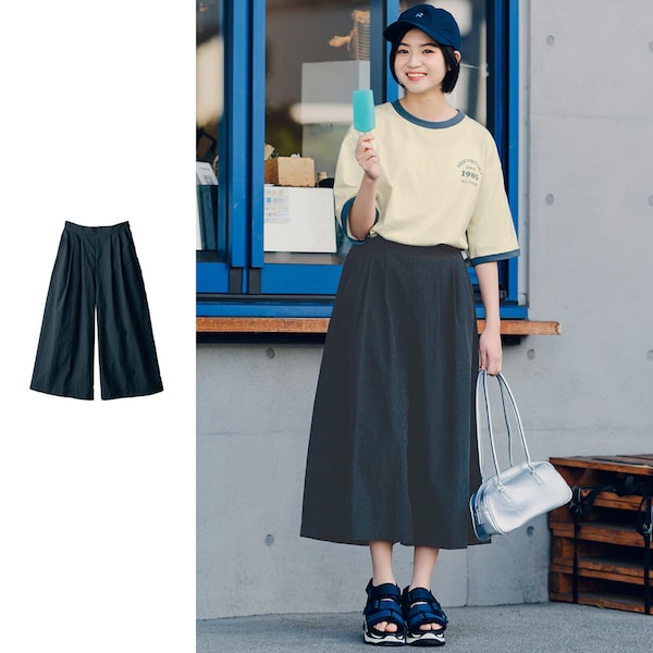 【STANDARD me】裾汚れが防止できる!ワイドクロップド撥水ナイロンパンツ(ウエスト調節可) 【子供ズボン】