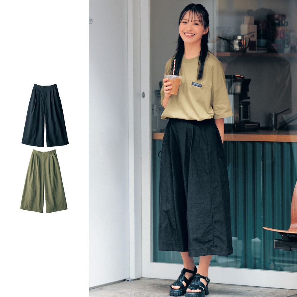 【STANDARD me】裾汚れが防止できる!ワイドクロップド撥水ナイロンパンツ(ウエスト調節可) 【子供ズボン】 【STANDARD me】裾汚れが防止できる!ワイドクロップド撥水ナイロンパンツ(ウエスト調節可) 【子供ズボン】