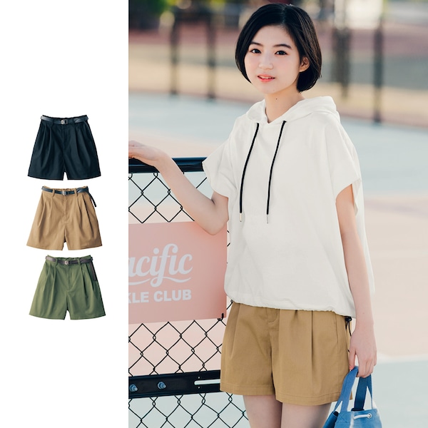 【STANDARD me】ベルト付きマニッシュショートパンツ(ウエスト調節可) 【子供ズボン】