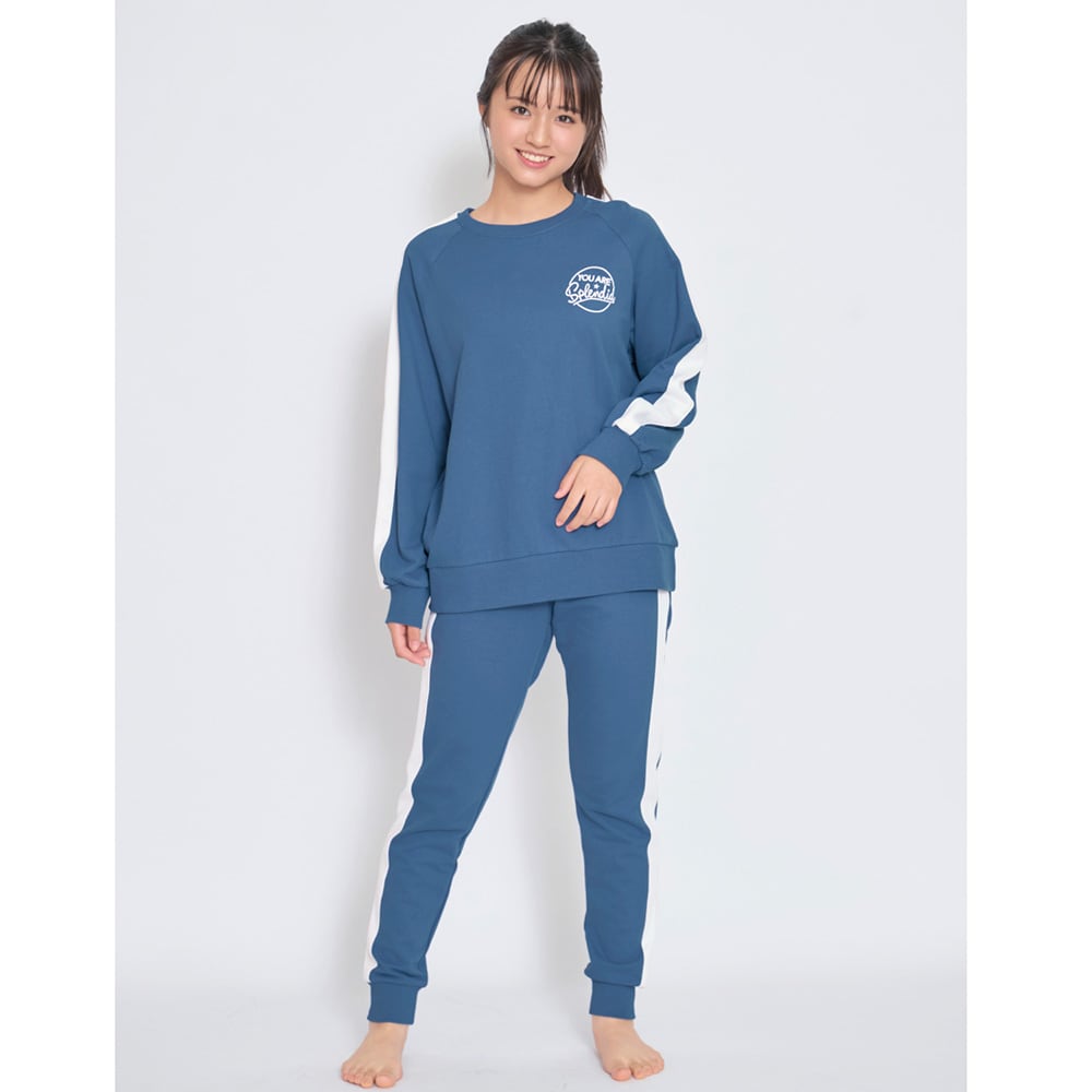 ライン入り綿ミニ裏毛パジャマ 【子供パジャマ 長袖】(パペル ラピス