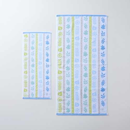 ワンポイントアニマル刺繍の無撚糸タオル ＜フェイスタオル同色2枚セット／バスタオル1枚＞