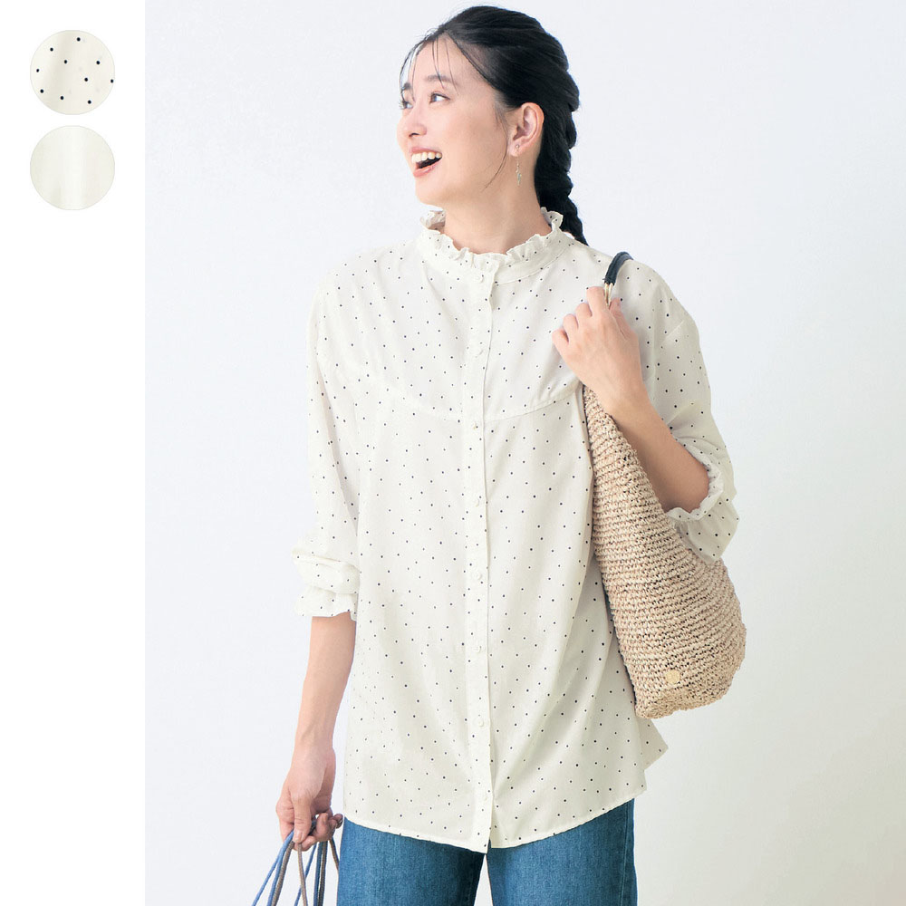 【ジータ/GITA】2WAY襟フリルシャツブラウス 【長袖】