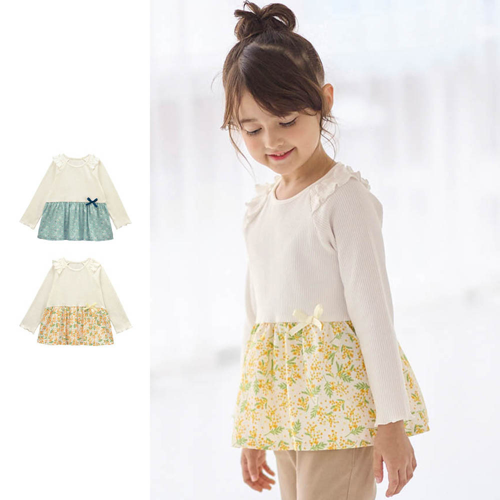 【ベルメゾン】肩フリル花柄切替えチュニック 【子供服 長袖】