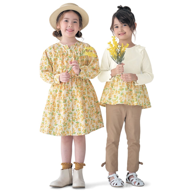 左)115cm・110、右)オフホワイト×イエロー花柄／113cm・110