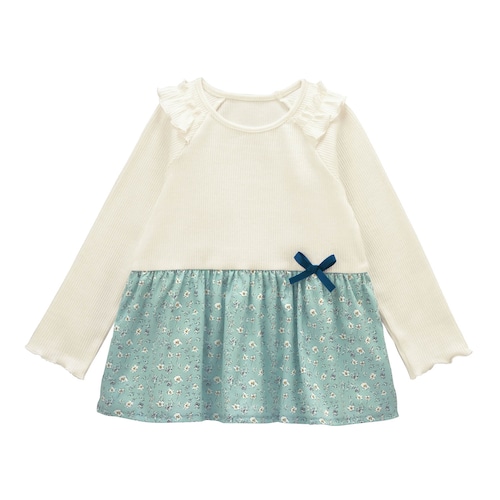 肩フリル花柄切替えチュニック 【子供服 長袖】