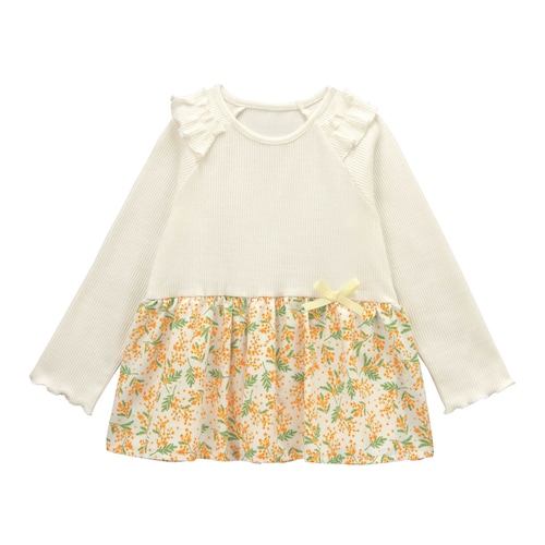 肩フリル花柄切替えチュニック 【子供服 長袖】