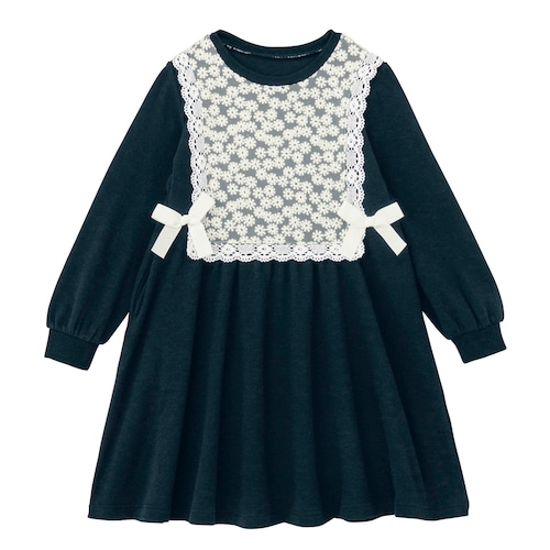 レースベストドッキング長袖ワンピース 【子供服】