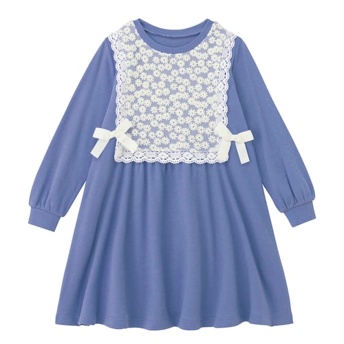 レースベストドッキング長袖ワンピース 【子供服】