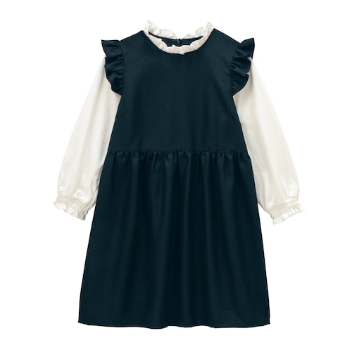 肩フリルレイヤード風ドッキングワンピース 【子供服 長袖】