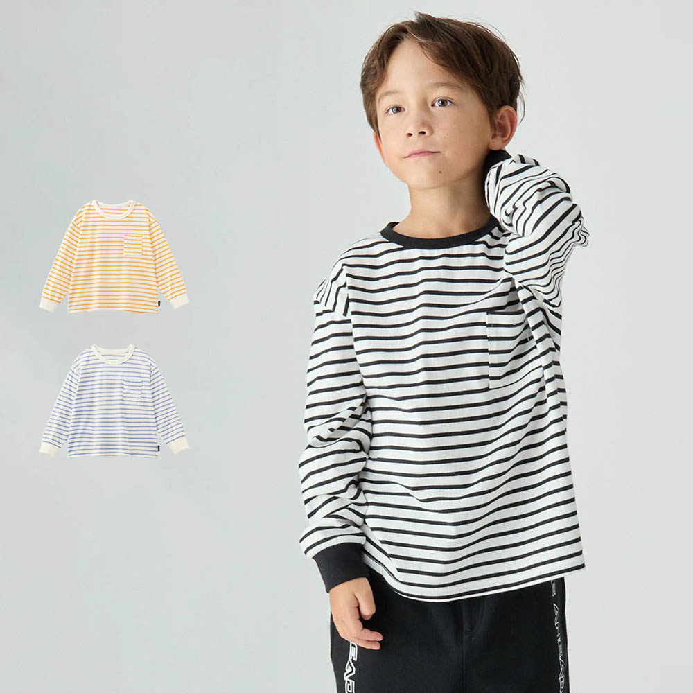 【ジータ/GITA】名札ココ胸ポケット付きボーダー袖リブ長袖Tシャツ 【子供服】