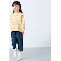オフホワイト×イエローボーダー／モデル身長114.5cm・サイズ110