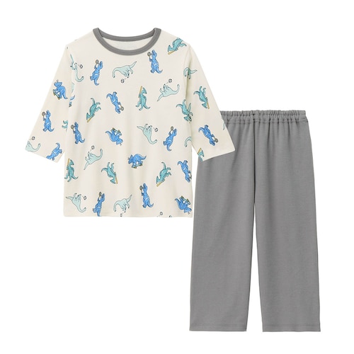 股上深めでおなかが出にくいスムース綿素材七分丈パジャマ 【子供パジャマ】