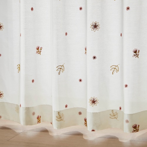 ループ刺繍のUVカット・遮熱・遮像レースカーテン／ノラのお庭 「ミニラボ」