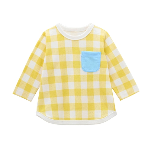 ギンガムチェックポケット配色長袖Tシャツ 【ベビー服】