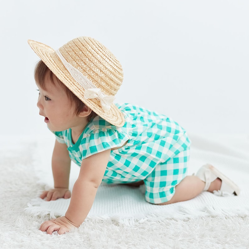 グリーン系ギンガム／モデル身長72㎝・70サイズ着用