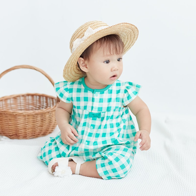 グリーン系ギンガム／モデル身長72㎝・70サイズ着用