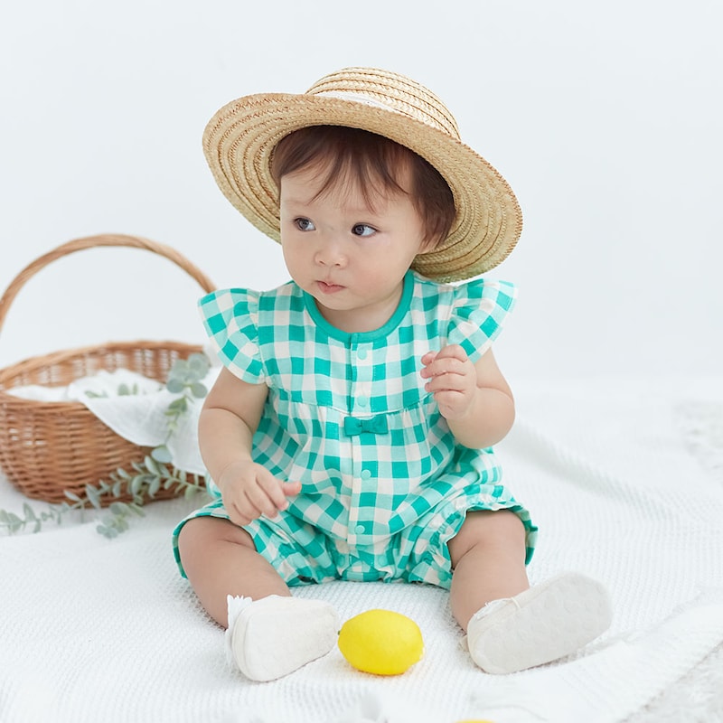 グリーン系ギンガム／モデル身長72㎝・70サイズ着用